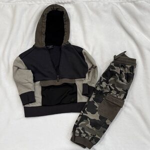 Little Bipsy Black and Gray Camouflage Jogger Set